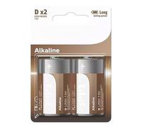 Batteria D/LR20 alcalina, confezione da 2 pezzi, con 30% in più di durata, ideale per dispositivi di uso quotidiano ad alto consumo.