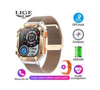 (Batteria da 650 mA, cinturino in rete color oro) Orologio intelligente Compass per adulti per Android e iOS,