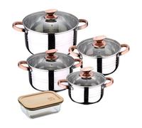 Batteria da 8 pezzi in acciaio inox per induzione, collezione San Ignacio Premium + Bergner NATURALLY Ermetico da 650 ml in vetro borosilicato