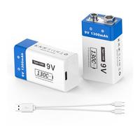 Batteria da 9 V, 1300 mAh, 2025, batterie ricaricabili ai polimeri di litio, per uso domestico, con cavo di ricarica di tipo C, per rilevatori di fumo, microfoni wireless e altro (2 confezioni)