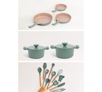 Batteria Da Cucina 3 Padelle PAN STUDIO, 2 Pentole POT STUDIO E Set Di Utensili KITCHENWARE STUDIO Salvia
