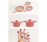 Batteria Da Cucina 3 Padelle PAN STUDIO, 2 Pentole POT STUDIO E Set Di Utensili KITCHENWARE STUDIO Terracotta