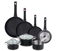 Batteria da cucina 5 pezzi Ø16Ø20Ø24 con coperchi + set di padelle Ø20Ø24Ø28Ø30 alluminio pressofuso San Ignacio