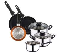 Batteria da cucina 5pc acciaio inox + set 3 padelle Ø16Ø20Ø24 alluminio pressato, bronzo metallizzato