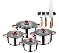 Batteria da cucina, 8 pezzi,adatta per induzione,Altea in acciaio inox,con set di 3 coltelli in acciaio inox con barra magnetica,adatti per induzione.