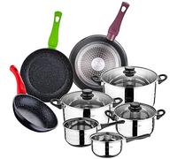 Batteria da cucina 8 pezzi SAN IGNACIO in acciaio inox, con set di padelle (18,22 e 26 cm) in alluminio pressato, induzione