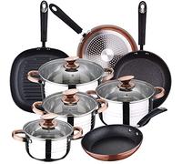 Batteria da cucina 8 pezzi SAN IGNACIO Premium Nona, acciaio inossidabile, con set di padelle (20/24/28 cm) e grill 28 cm Moma in alluminio forgiato
