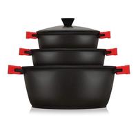 briebe Black Titanium - Batteria da cucina a induzione, 6 pezzi, antiaderente, in titanio, set di 3 pentole in alluminio pressofuso senza PFOA, set di pentole coperchi in vetro, manici in silicone