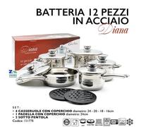 BATTERIA DA CUCINA IN ACCIAIO 12PZ DIANA DAL DESIGN MODERNO PER INDUZIONE 15177