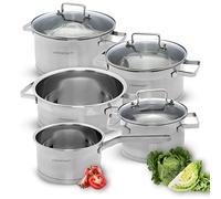 Batteria da cucina in acciaio inossidabile a 8 pezzi, una padella, due pentole a carne da 1,5 L e 3 L, due pentole da 5 L, tre coperture in vetro, acciaio di qualità superiore, Classbach C-KTS4017