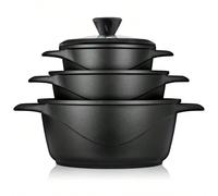 Batteria da Cucina Induzione Set Pentole 6 Pezzi, ✅Spedizione 72h✅ Alluminio Fuso, Coperchi Vetro, Briebe, MGK-18S, 16-20-24 cm, Nero Goditi ogni giorno l'innovazione in cucina o la preparazione delle