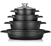 Batteria da Cucina Induzione Set Pentole 8 Pezzi Alluminio Fuso, Coperchi Vetro