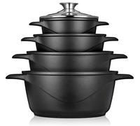 Batteria da Cucina Induzione Set Pentole 8 Pezzi Alluminio Fuso, Coperchi Vetro,