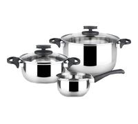 Magefesa Style - Batteria da cucina, in acciaio inox, 5 pezzi, include 2 pentole + casseruola + 2 coperchi in vetro, tutti i tipi di cucina, induzione