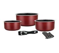 Batteria da cucina - Set di pentole a induzione - con 5 elementi "speciale cottura" con rivestimento in marmo e manico rimovibile - Bordeaux