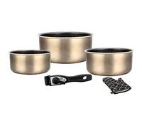 Batteria da cucina - Set di pentole a induzione - padelle per tutti i fuochi - con 5 elementi "speciale cottura" con rivestimento in marmo e manico rimovibile - Rame
