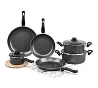 Batteria da Cucina Set Pentole 9 Pezzi e 3 Padelle, Coperchi in Vetro