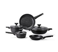Batteria di Pentole 8 Pezzi Antiaderente Induzione in Alluminio Effetto Pietra Moneta Magnolia Stone Black