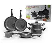 Batteria di pentole antiaderenti grey cook 9 pezzi in acciaio al carbonio effett