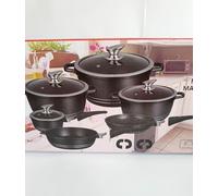 Batteria di pentole Bavaria 14 pezzi in pietra lavica biologica con manici. B359