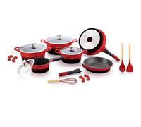 BATTERIA DI PENTOLE E PADELLE 17 PEZZI ANTIADERENTE RIVESTIMENTO IN PIETRA RED