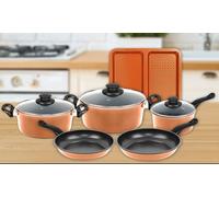Batteria Di Pentole In Rame Antiaderente Herzberg Da 9 Pezzi
