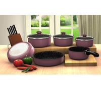 Pentole Herzberg - Set di pentole - Set per induzione - Pentole e padelle per tutti i tipi di piano cottura - Set di cottura rivestito in pietra con manico rimovibile, HG-5000, rosso