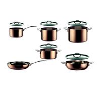 Batteria di Pentole TOSCANA 11 Pezzi Rame-Alluminio-Acciaio in rame cuore in rame interno inox 18/10 utilizzabile Su gas , Elettrico , alogeno e ad Induzione si in lavastoviglie rame
