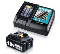 Batteria di ricambio da 5,5 Ah 18 V e caricabatterie per Makita 18 V, compatibile con BL1850B BL1830 BL1840 BL1860 BL1860B BL1830B con caricabatterie rapido DC18RC per attrezzi fai da te e