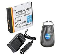 Batteria di ricambio digitale PLUS caricabatteria da viaggio per Kodak KLIC-7002, V530 - Include custodia per accessori per lenti