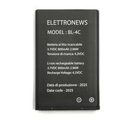 Batteria di ricambio per cellulare Saiet Compact, 3,7V, 800mAh Nuova BL-4C Nera, Capacità e Prestazioni pari all'originale.
