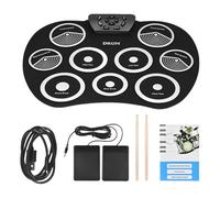 Batteria elettronica 9 Drum Pad Rolls Up Set elettrico con presa per cuffie Altoparlanti incorporati Bastone Pedale Elettronico Digitale Pieghevole Rotoli Up