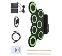 Batteria elettronica alimentata tramite USB, include uscita audio, adatta per cuffie e altoparlanti, con vari set di pad portatili