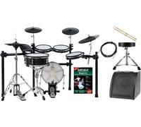 XDrum DD-650 Mesh E-Drum Kit Live Set - batteria elettronica con vera HiHat - pad rullante 14" e pad cassa 14" in legno - include rack, sgabello, monitor, cavi e bacchette - Black Sparkle