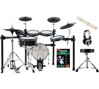 XDrum DD-650 Mesh E-Drum Kit - batteria elettronica con vera HiHat - pad rullante 14" e pad cassa 14" in legno - 720 suoni - include rack, sgabello, cuffie, bacchette e scuola - Black Sparkle