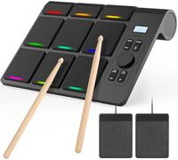 Batteria Elettronica Portatile, Batteria Elettrica Tamburo Elettronico Portatili con 9 Pad Altoparlanti Incorporati Bacchette per Batteria Pedal per Principianti ed Esperti