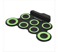 Batteria elettronica portatile per bambini, con cuscinetto per esercizi arrotolabile, bacchette e pedali, design leggero in silicone PVC per la casa (verde)