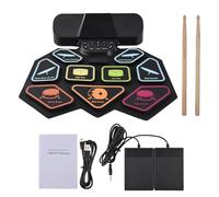 BATTERIA ELETTRONICA ROLLING DRAME SET ULTRA SOTTILE 9 PAD DOPPI ALTOPARLANTI SUPPORTA BT MIDI 8 STILI DI BATTERIA 6 RITMI 10 BRANI DIMOSTRATIVI KIT DI DRUM IN SILICONE CON (Black)