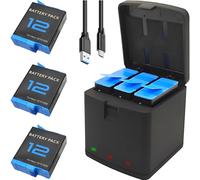 Batteria enduro e caricabatterie per GoPro Hero 9 10 11 12 Nero | Kit di ricambio extra di lunga durata per Go Pro Hero9 Hero10 Hero11 Hero12 ADBAT-011 Nine con caricabatterie portatile
