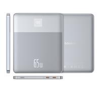 Batteria esterna Baseus Blade2 per laptop con ricarica rapida con display digitale intelligente 12000mAh, 65W in argento (con cavo di ricarica rapida Baseus USB Type-C a Type-C 100W (20V/5A) di 50cm b