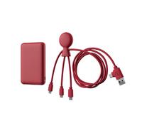 Batteria Esterna in Plastica Riciclata - Cavo multi USB 4 in 1: USB C, USB, Lightning e Micro USB e Batteria Esterna 5000mAh a Carica Rapida - Mr Bio Pack Lungo 1m Rosso Xoopar