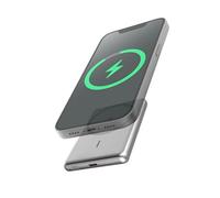 Batteria esterna wireless magnetica compatibile con MagSafe, 5000 mAh, ricarica wireless 15 W, USB-C Power Delivery 20 W, compatibile con iPhone 12-17 e AirPods, Grigio