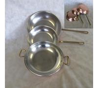 Batteria in Rame stagnato 3 pezzi - 2 Padelle + 1 Tegame con manico in ottone rame