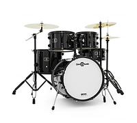 Batteria jazz acustica nera Dimensione completa Batteria completa con bacchette e sgabello BDK18by Gear4music