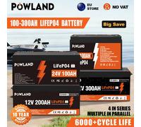 Batteria LiFePO4 24V 100Ah 12V 200Ah 300Ah 200A BMS 25.6V 6000+ Cicli Celle di grado A parallele per camper Barca Solare UE Consegna veloce