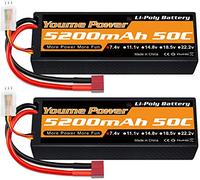 Batteria Lipo 2S 7,4 V 5200 mAh batteria Lipo 50C custodia rigida con connettore Deans T compatibile con Losi Axial 1/8 1/10 RC auto camion buggy truggy veicoli aerei drone barca hobby (2 confezioni)