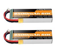 Batteria LiPo 3S 4500mAh 11.1V 60C per Modelli RC con Custodia Morbida e Connettore XT60 Compatibile con Auto, Camion, Truggy, Buggy, Barche e Aeroplani Radiocomandati (2 Confezioni)