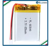 ✅BATTERIA LIPO DIY 603040 - 3,7V DC 650mAh CONNETTORI 2P-PH CON PASSO 2,0 mm✅