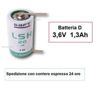 Batteria pila Torcia litio SAFT LSH20CNR 3,6V 13Ah Allarme Antifurto con Lamelle