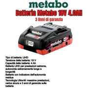 BATTERIA METABO 18V 4.0-5.2AH ORIGINALE LITIO BATTERIE COLLOMIX STEINEL MAFELL